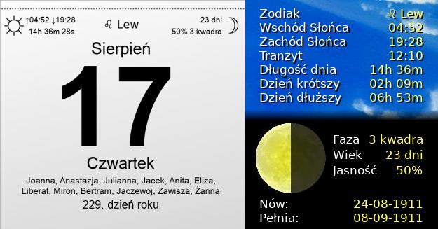 17 Sierpnia 1911 - Czwartek. Kartka z Kalendarza