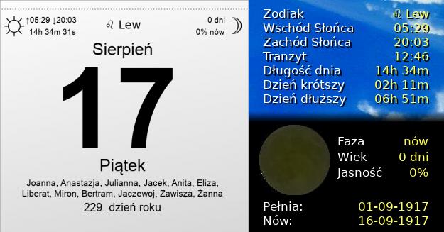 17 Sierpnia 1917 - Piątek. Kartka z Kalendarza