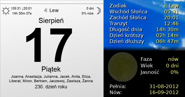 17 Sierpnia 2012 - Piątek. Kartka z Kalendarza
