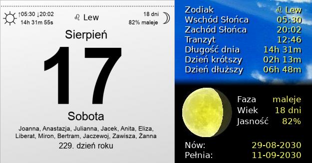 17 Sierpnia 2030 - Sobota. Kartka z Kalendarza