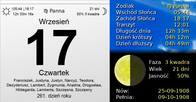 17 Września 1908 - Czwartek. Kartka z Kalendarza