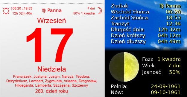 17 Września 1961 - Niedziela. Kartka z Kalendarza