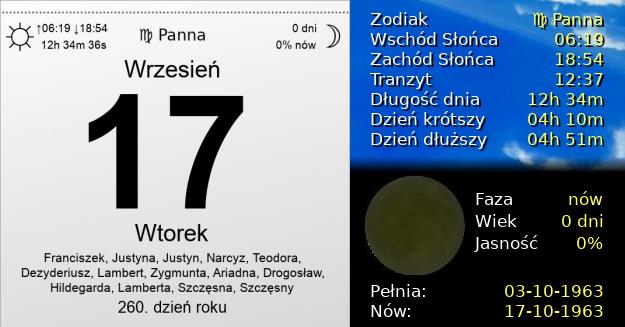 17 Września 1963 - Wtorek. Kartka z Kalendarza