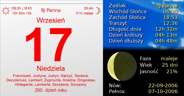 17 Września 2006 - Niedziela. Kartka z Kalendarza