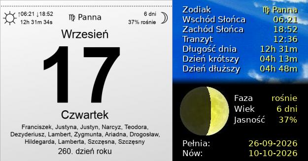 17 Września 2026 - Czwartek. Kartka z Kalendarza