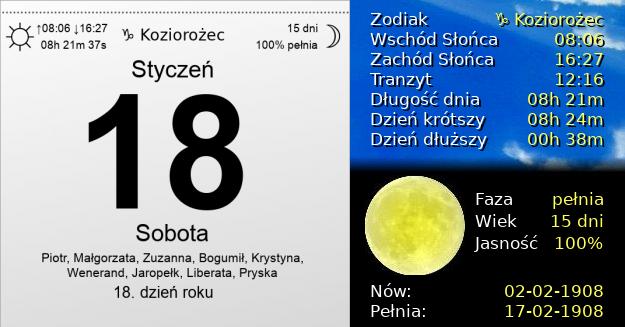 18 Stycznia 1908 - Sobota. Kartka z Kalendarza