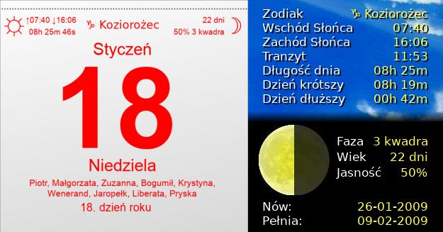 18 Stycznia 2009 - Niedziela. Kartka z Kalendarza