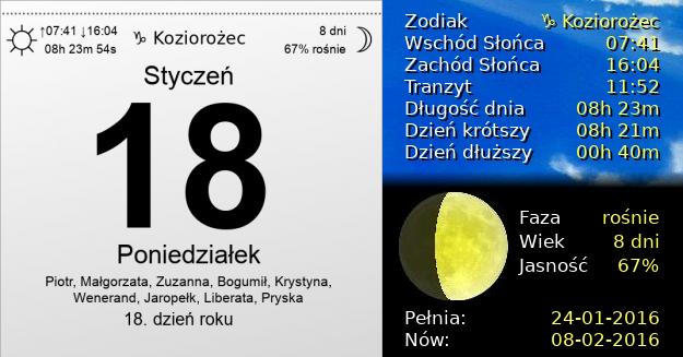 18 Stycznia 2016 - Poniedziałek. Kartka z Kalendarza