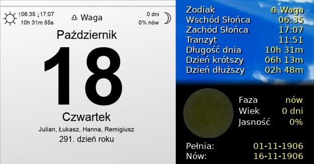 18 Października 1906 - Czwartek. Kartka z Kalendarza