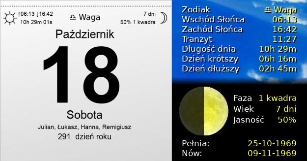 18 Października 1969 - Sobota. Kartka z Kalendarza