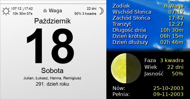 18 Października 2003 - Sobota. Kartka z Kalendarza