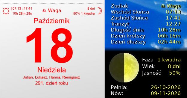 18 Października 2026 - Niedziela. Kartka z Kalendarza