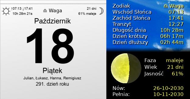 18 Października 2030 - Piątek. Kartka z Kalendarza