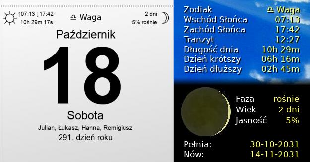 18 Października 2031 - Sobota. Kartka z Kalendarza