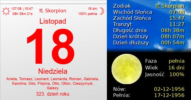 18 Listopada 1956 - Niedziela. Kartka z Kalendarza