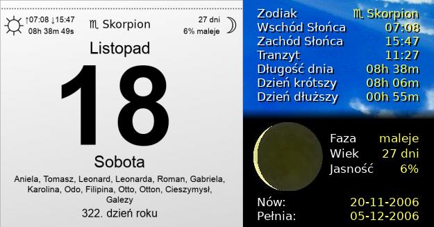 18 Listopada 2006 - Sobota. Kartka z Kalendarza