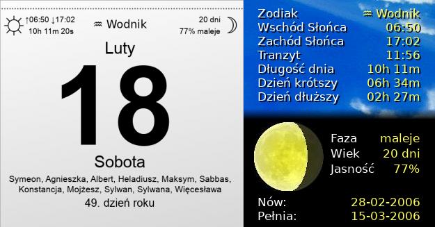 18 Lutego 2006 - Sobota. Kartka z Kalendarza