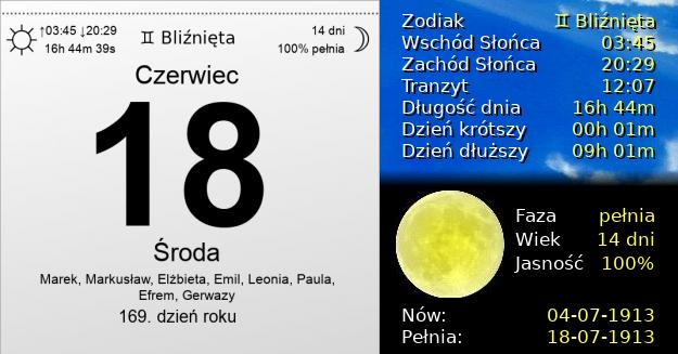 18 Czerwca 1913 - Środa. Kartka z Kalendarza