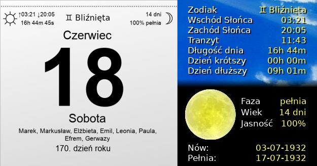 18 Czerwca 1932 - Sobota. Kartka z Kalendarza