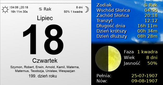 18 Lipca 1907 - Czwartek. Kartka z Kalendarza