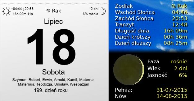 18 Lipca 2015 - Sobota. Kartka z Kalendarza