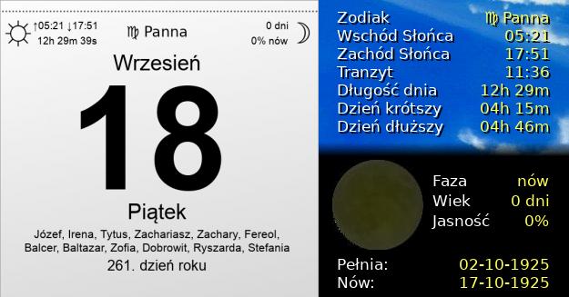 18 Września 1925 - Piątek. Kartka z Kalendarza