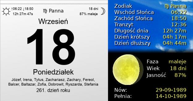 18 Września 1989 - Poniedziałek. Kartka z Kalendarza