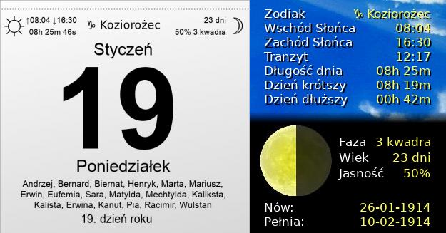 19 Stycznia 1914 - Poniedziałek. Kartka z Kalendarza
