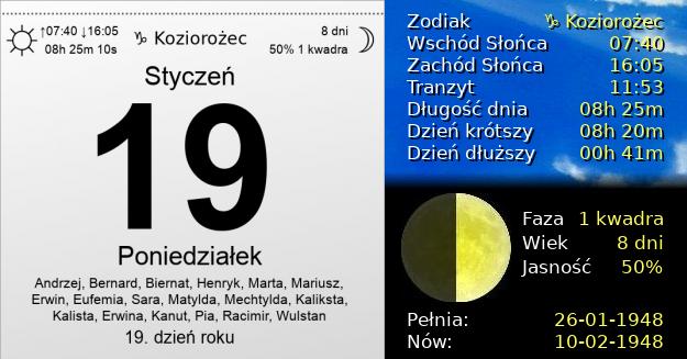 19 Stycznia 1948 - Poniedziałek. Kartka z Kalendarza