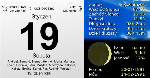 19 Stycznia 1991 - Sobota. Kartka z Kalendarza