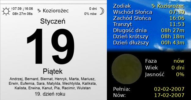 19 Stycznia 2007 - Piątek. Kartka z Kalendarza