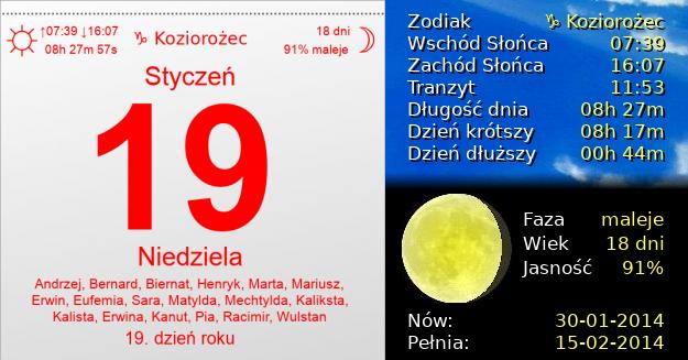 19 Stycznia 2014 - Niedziela. Kartka z Kalendarza