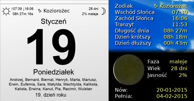 19 Stycznia 2015 - Poniedziałek. Kartka z Kalendarza