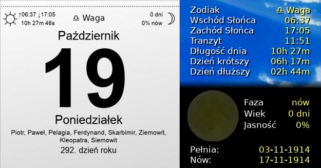 19 Października 1914 - Poniedziałek. Kartka z Kalendarza