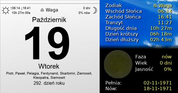 19 Października 1971 - Wtorek. Kartka z Kalendarza