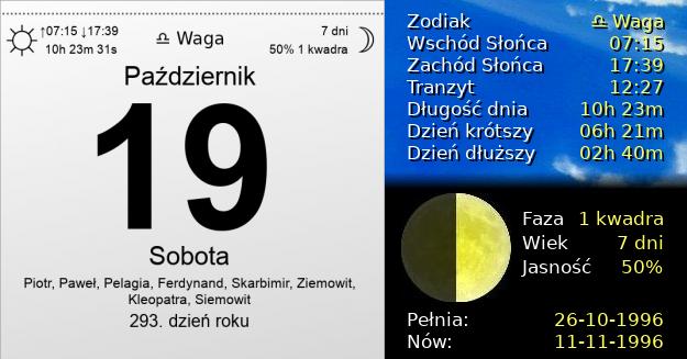 19 Października 1996 - Sobota. Kartka z Kalendarza