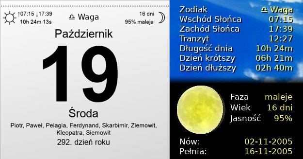 19 Października 2005 - Środa. Kartka z Kalendarza