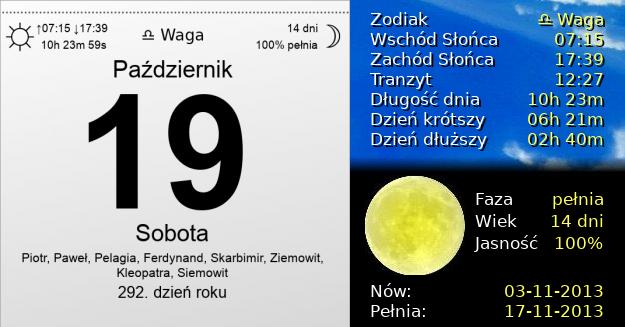 19 Października 2013 - Sobota. Kartka z Kalendarza
