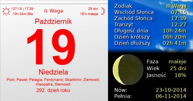 19 Października 2014 - Niedziela. Kartka z Kalendarza