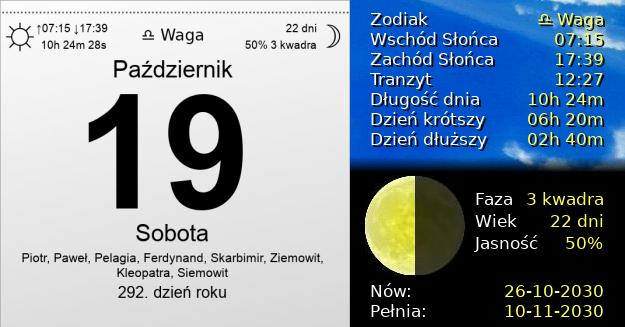 19 Października 2030 - Sobota. Kartka z Kalendarza