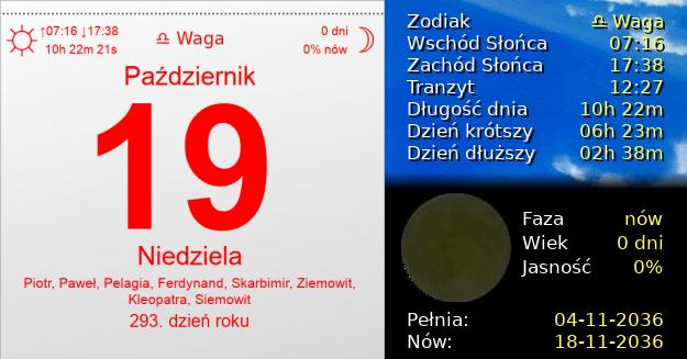 19 Października 2036 - Niedziela. Kartka z Kalendarza
