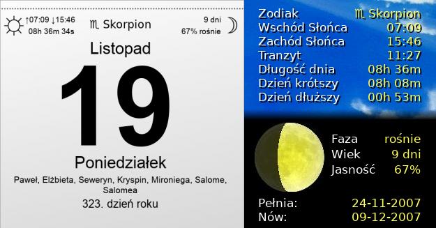 19 Listopada 2007 - Poniedziałek. Kartka z Kalendarza