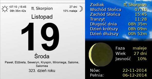 19 Listopada 2014 - Środa. Kartka z Kalendarza