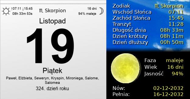 19 Listopada 2032 - Piątek. Kartka z Kalendarza