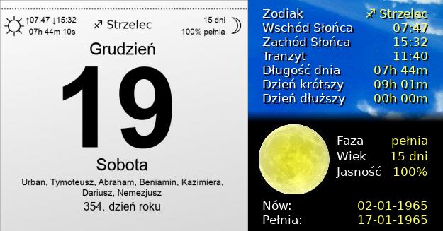 19 Grudnia 1964 - Sobota. Kartka z Kalendarza