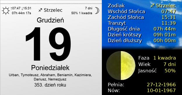 19 Grudnia 1966 - Poniedziałek. Kartka z Kalendarza