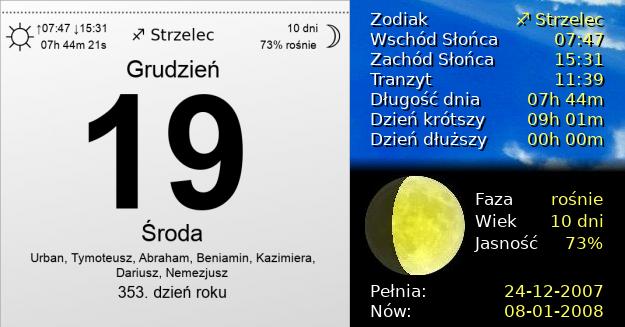 19 Grudnia 2007 - Środa. Kartka z Kalendarza