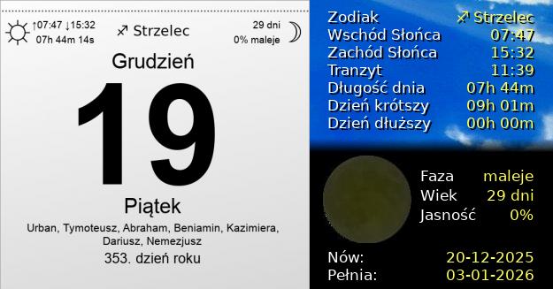 19 Grudnia 2025 - Piątek. Kartka z Kalendarza