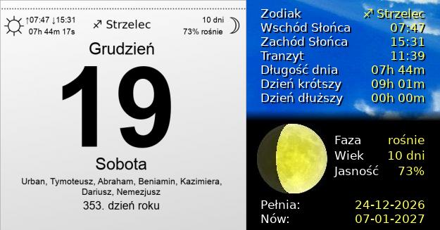 19 Grudnia 2026 - Sobota. Kartka z Kalendarza