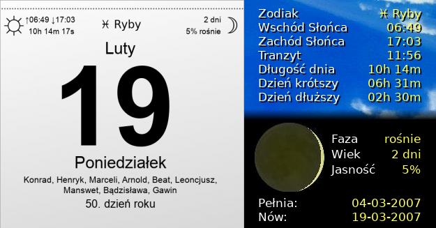 19 Lutego 2007 - Poniedziałek. Kartka z Kalendarza